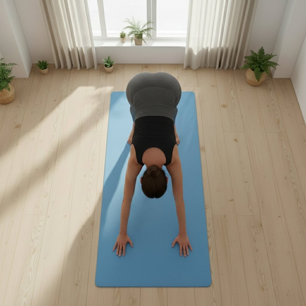 Thick Non-Slip Yoga Mat Exercise with Carrying Strap Ribbed Foam Fitness