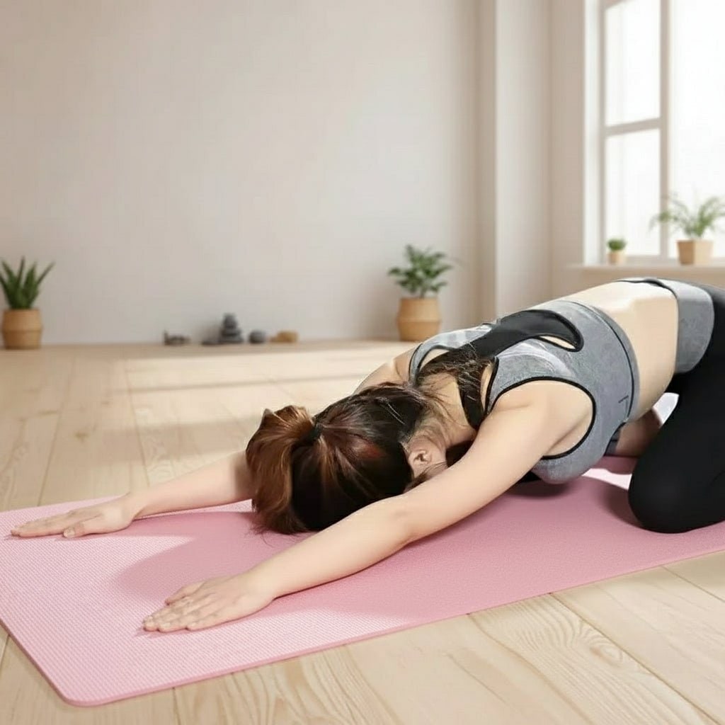 Thick Non-Slip Yoga Mat Exercise with Carrying Strap Ribbed Foam Fitness