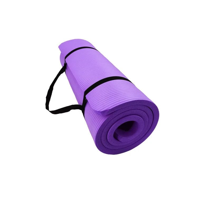 Thick Non-Slip Yoga Mat Exercise with Carrying Strap Ribbed Foam Fitness