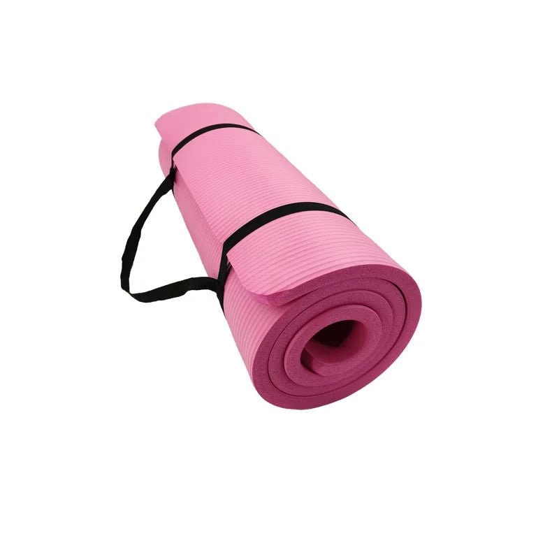 Thick Non-Slip Yoga Mat Exercise with Carrying Strap Ribbed Foam Fitness