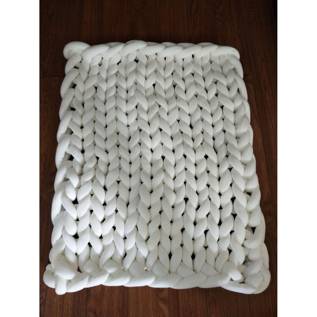 Throw Blanket Weighted Chunky Knit with Hand-Woven Texture and Braided Edges Woven