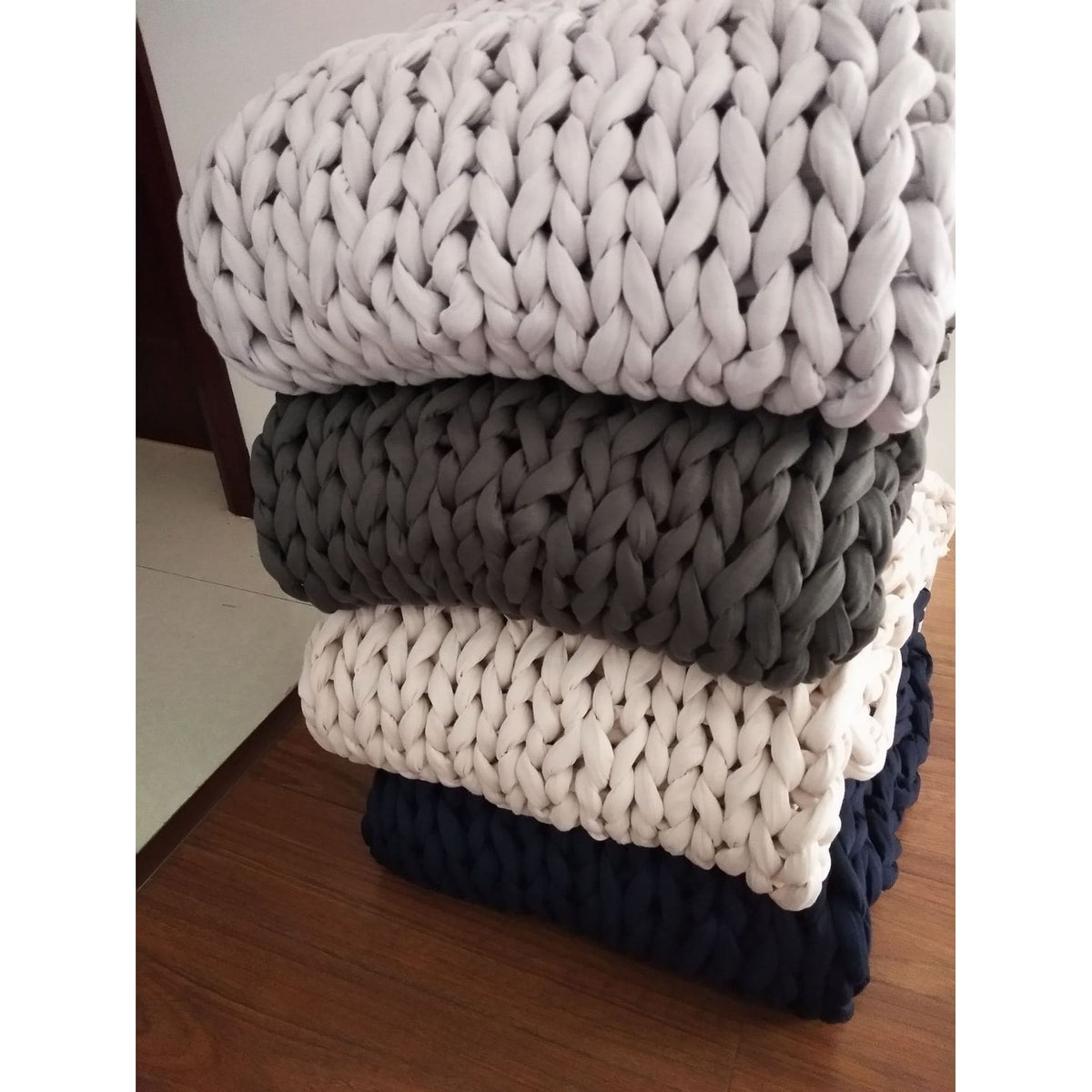 Throw Blanket Weighted Chunky Knit with Hand-Woven Texture and Braided Edges Woven
