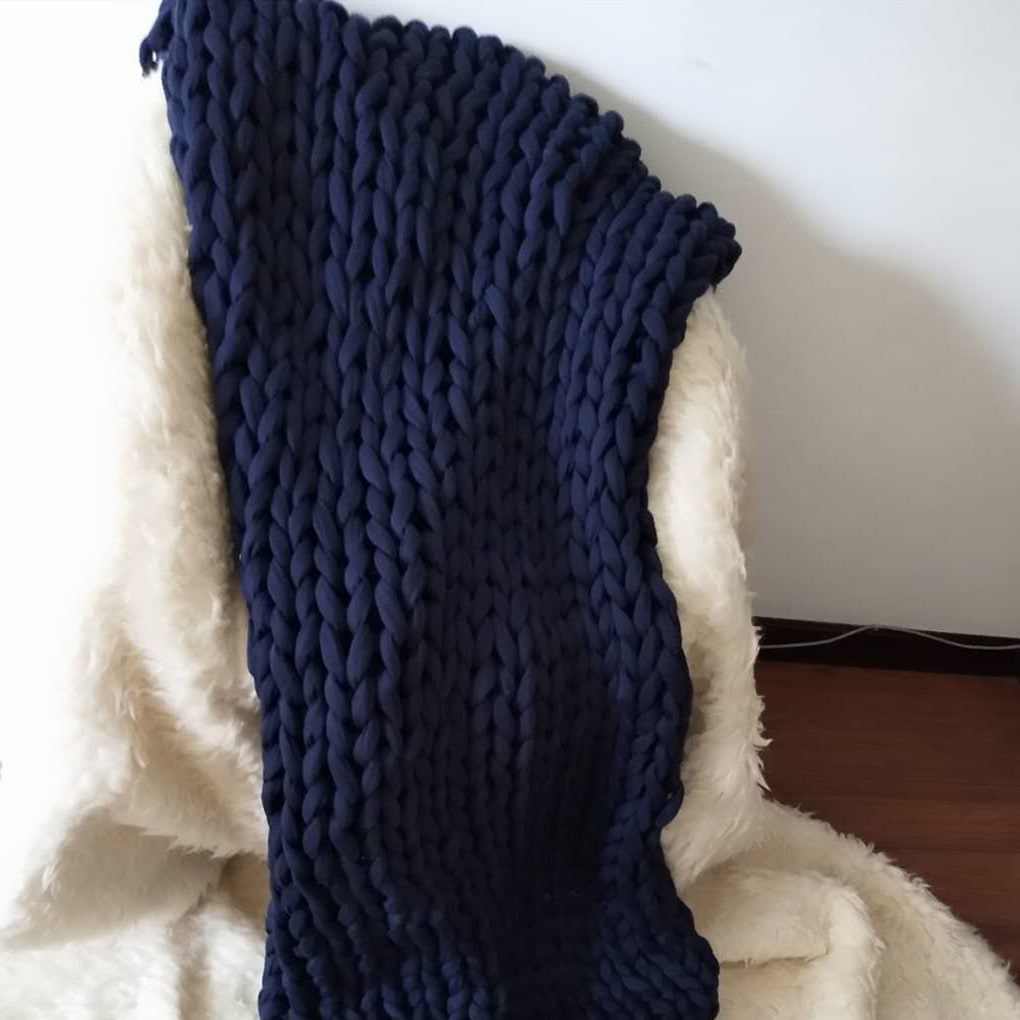 Throw Blanket Weighted Chunky Knit with Hand-Woven Texture and Braided Edges Woven