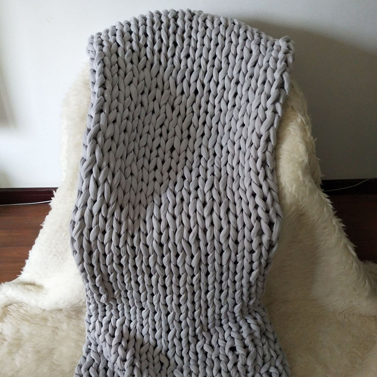 Throw Blanket Weighted Chunky Knit with Hand-Woven Texture and Braided Edges Woven
