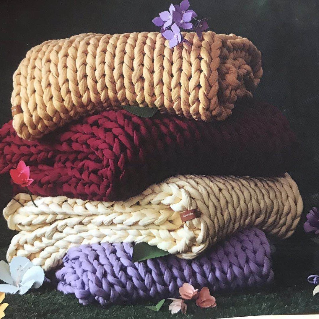 Throw Blanket Weighted Chunky Knit with Hand-Woven Texture and Braided Edges Woven