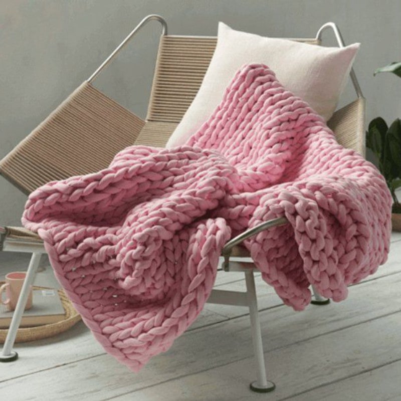 Throw Blanket Weighted Chunky Knit with Hand-Woven Texture and Braided Edges Woven