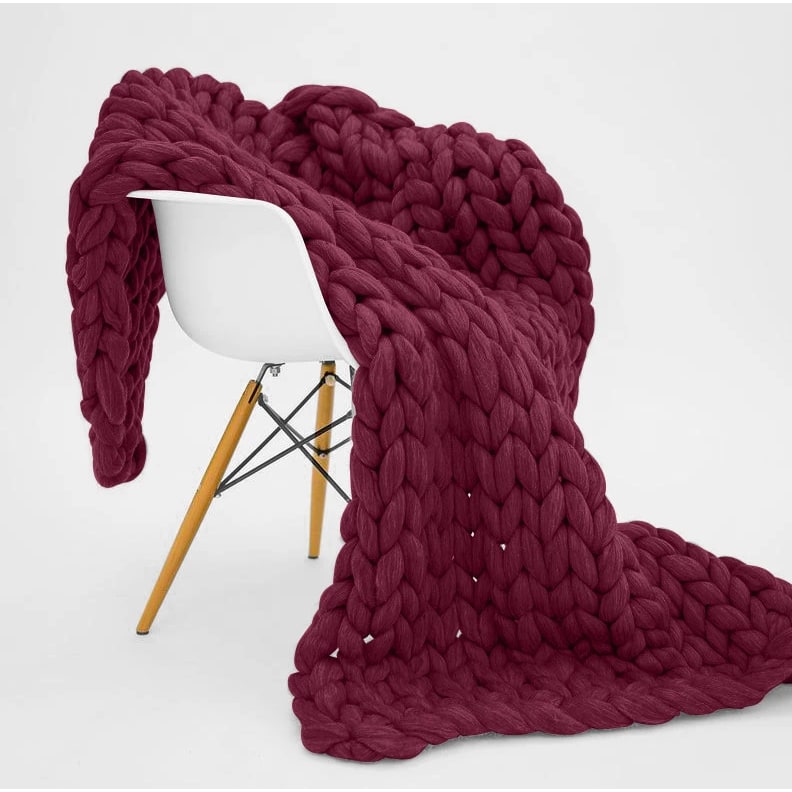 Throw Blanket Weighted Chunky Knit with Hand-Woven Texture and Braided Edges Woven
