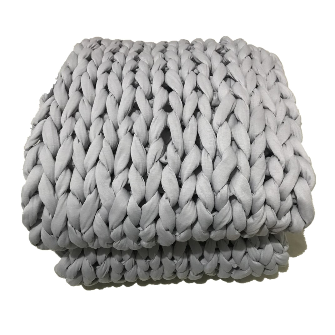 Throw Blanket Weighted Chunky Knit with Hand-Woven Texture and Braided Edges Woven
