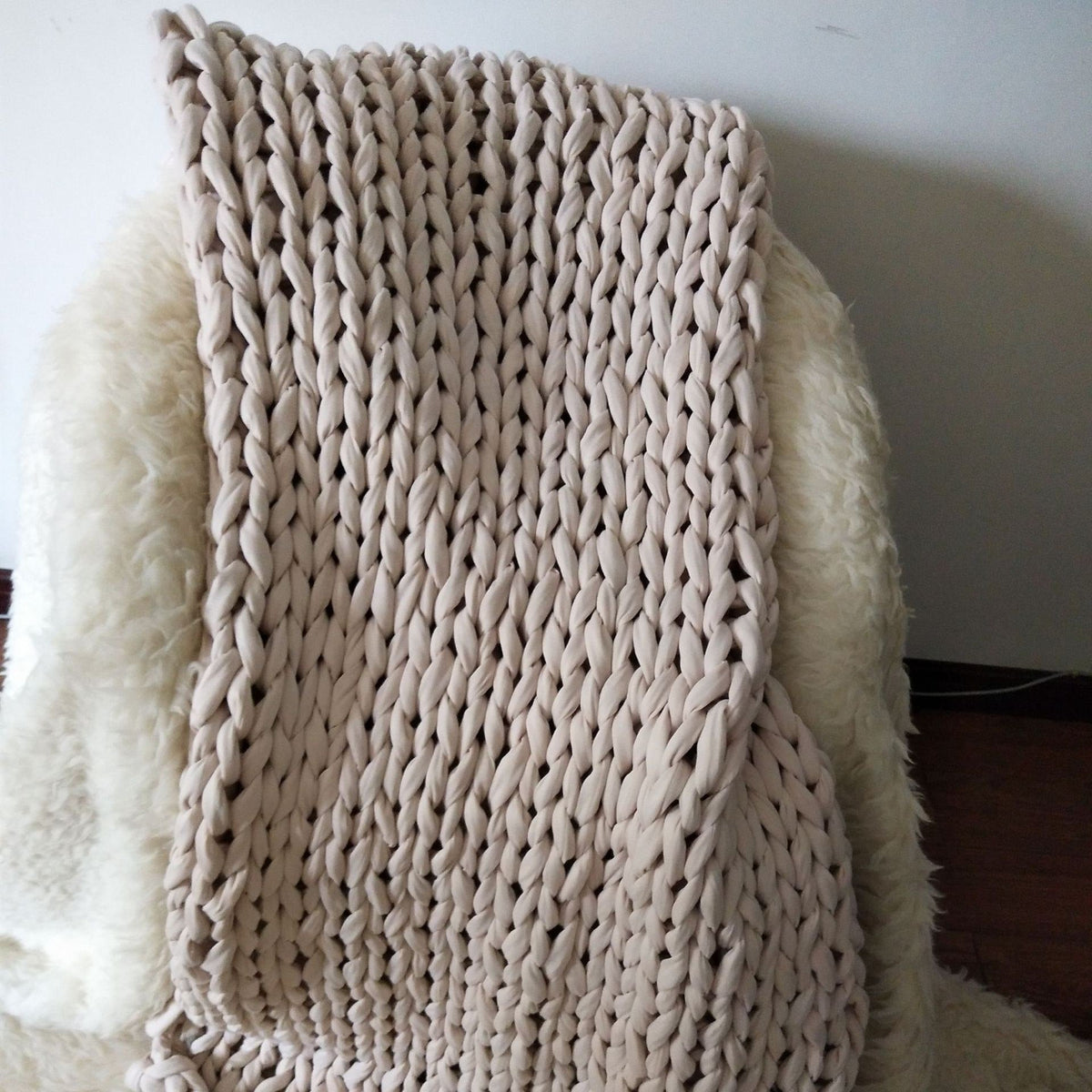 Throw Blanket Weighted Chunky Knit with Hand-Woven Texture and Braided Edges Woven