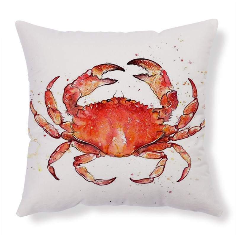 Throw Pillow Covers and Couch Cushion with Decorative Marine Life Prints Square Linen Set of 4
