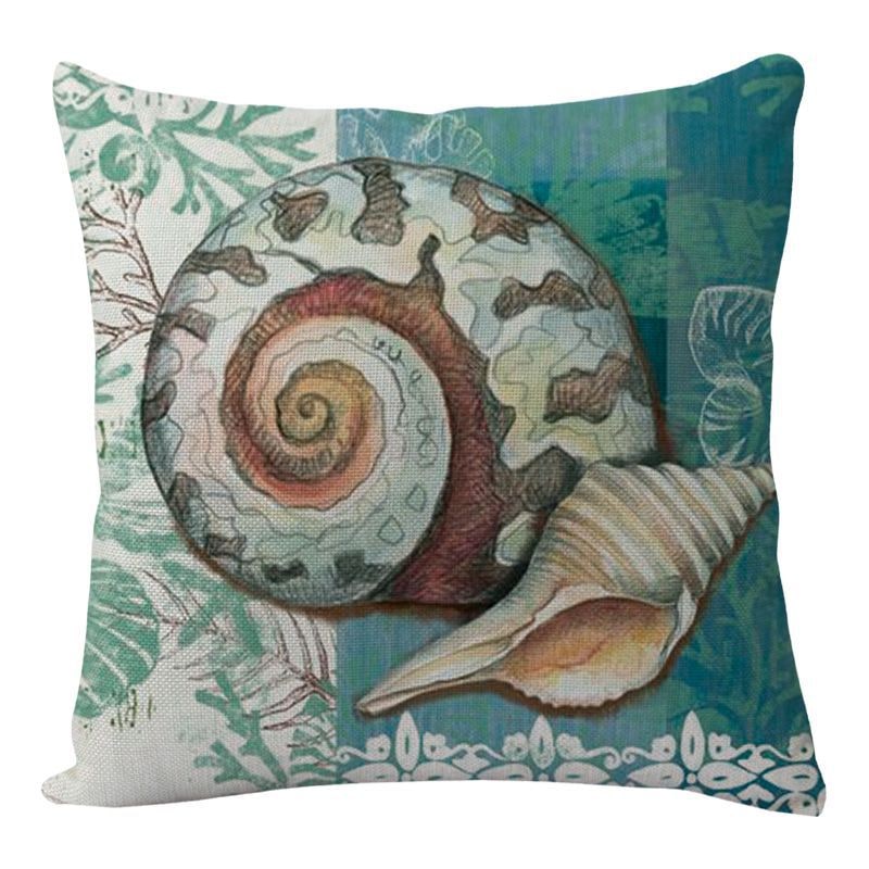 Throw Pillow Covers and Couch Cushion with Decorative Marine Life Prints Square Linen Set of 4