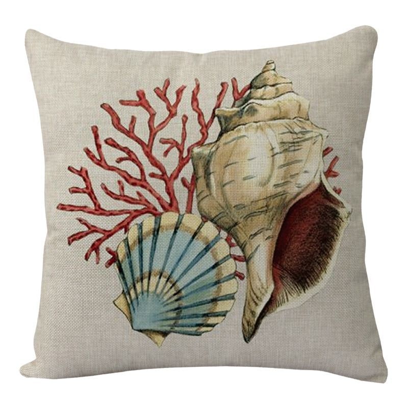 Throw Pillow Covers and Couch Cushion with Decorative Marine Life Prints Square Linen Set of 4