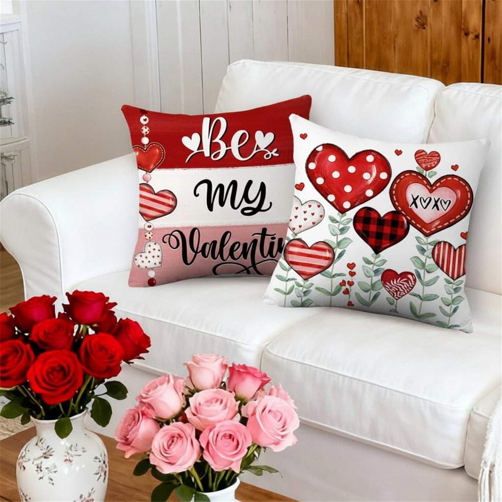 Throw Pillow Covers Decorative Cushion Set of 4 Valentine Heart Print Square