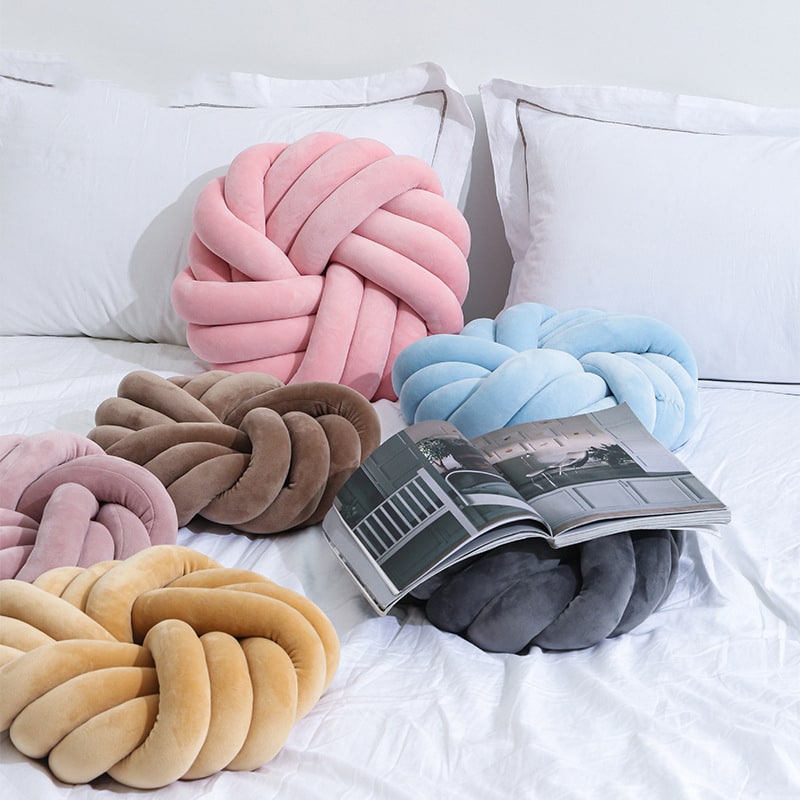 Throw Pillow Knot Soft Plush Velvet Knotted Ball Decorative Cushion Covers