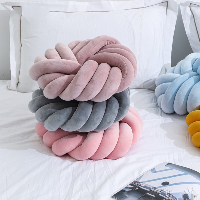 Throw Pillow Knot Soft Plush Velvet Knotted Ball Decorative Cushion Covers