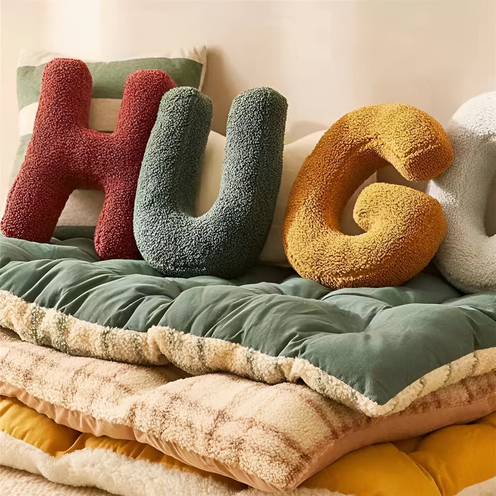 Alphabet Letter Throw Pillow with Sherpa Fabric and Plush Stuffed Design Personalized