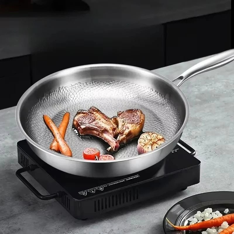 Titanium Non Stick Frying Pan Hammered Stainless Steel Induction Compatible Skillet