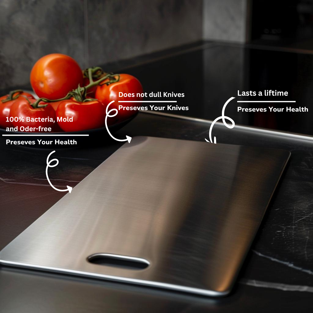 Titanium Stainless Steel Metal Cutting Board Antibacterial Rounded Handle Portable
