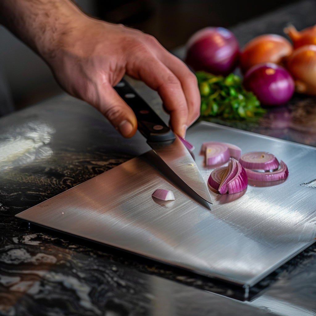 Titanium Stainless Steel Metal Cutting Board Antibacterial Rounded Handle Portable