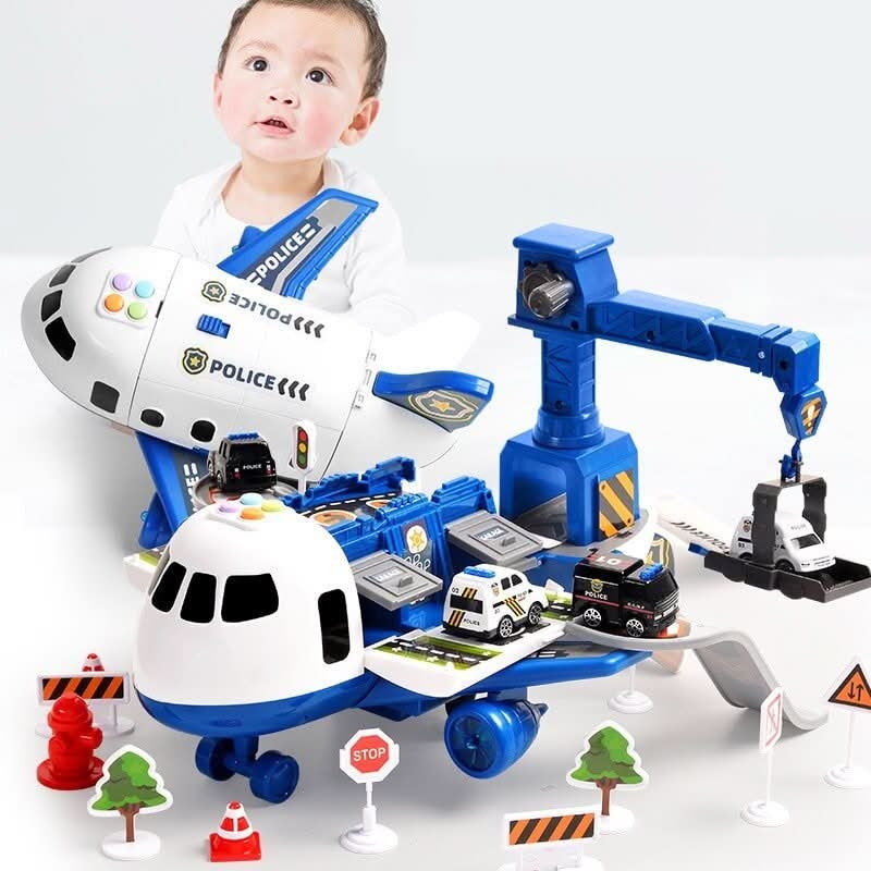 Toy Airplane Playset Foldable Cargo Mini Vehicles Working Crane