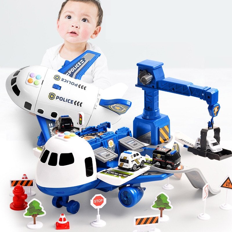 Toy Airplane Playset with Interactive Lights Sounds and Die-Cast Vehicles