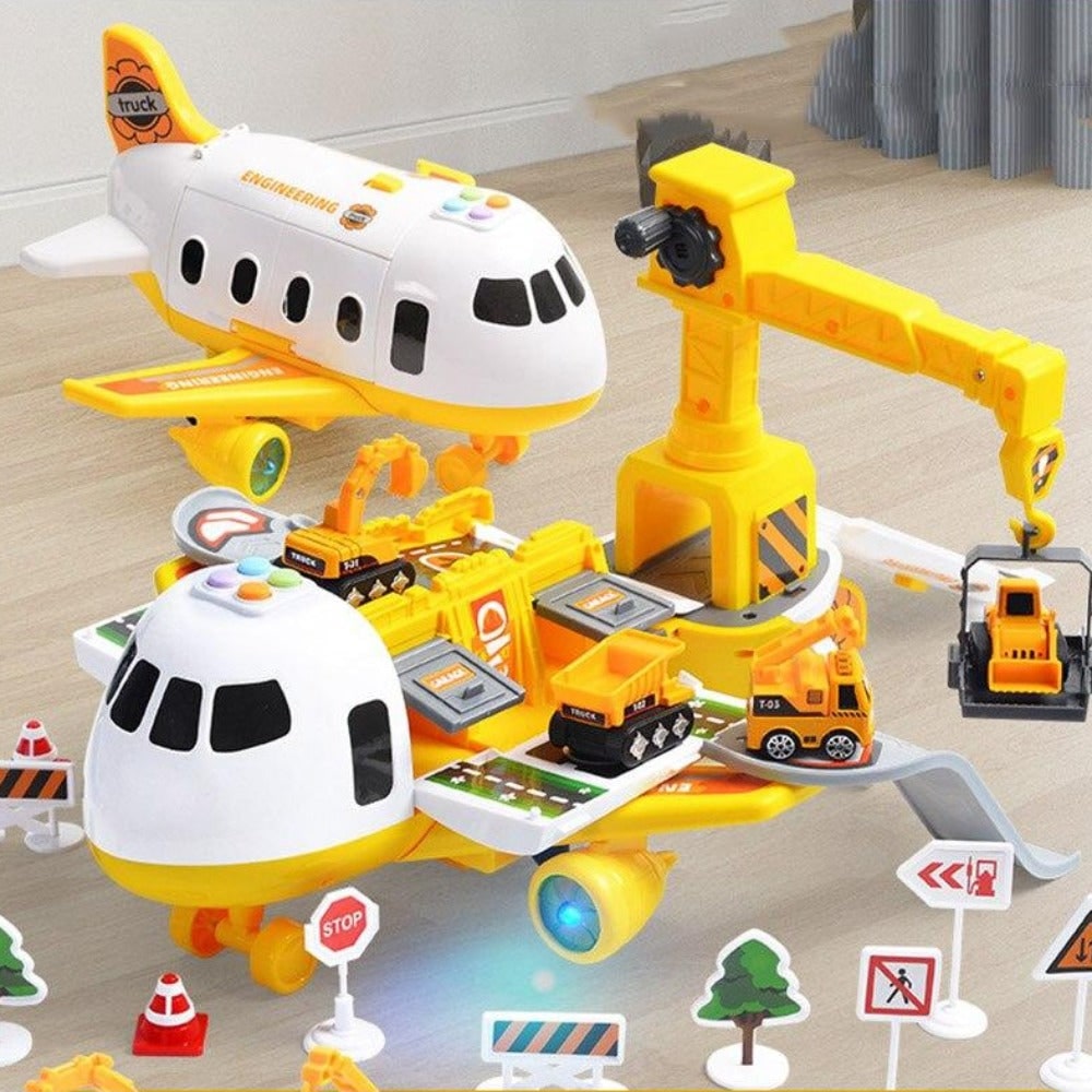 Toy Airplane Playset with Interactive Lights Sounds and Die-Cast Vehicles