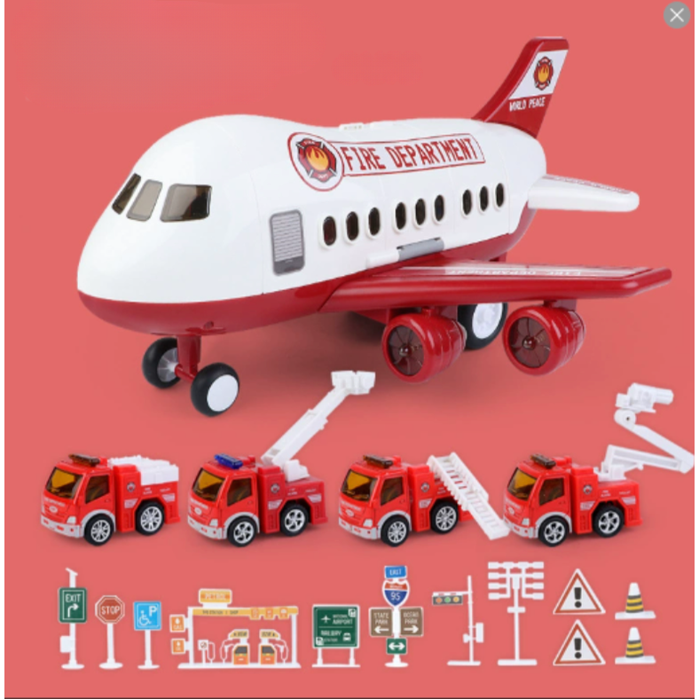 Toy Airplane Playset with Interactive Lights Sounds and Die-Cast Vehicles