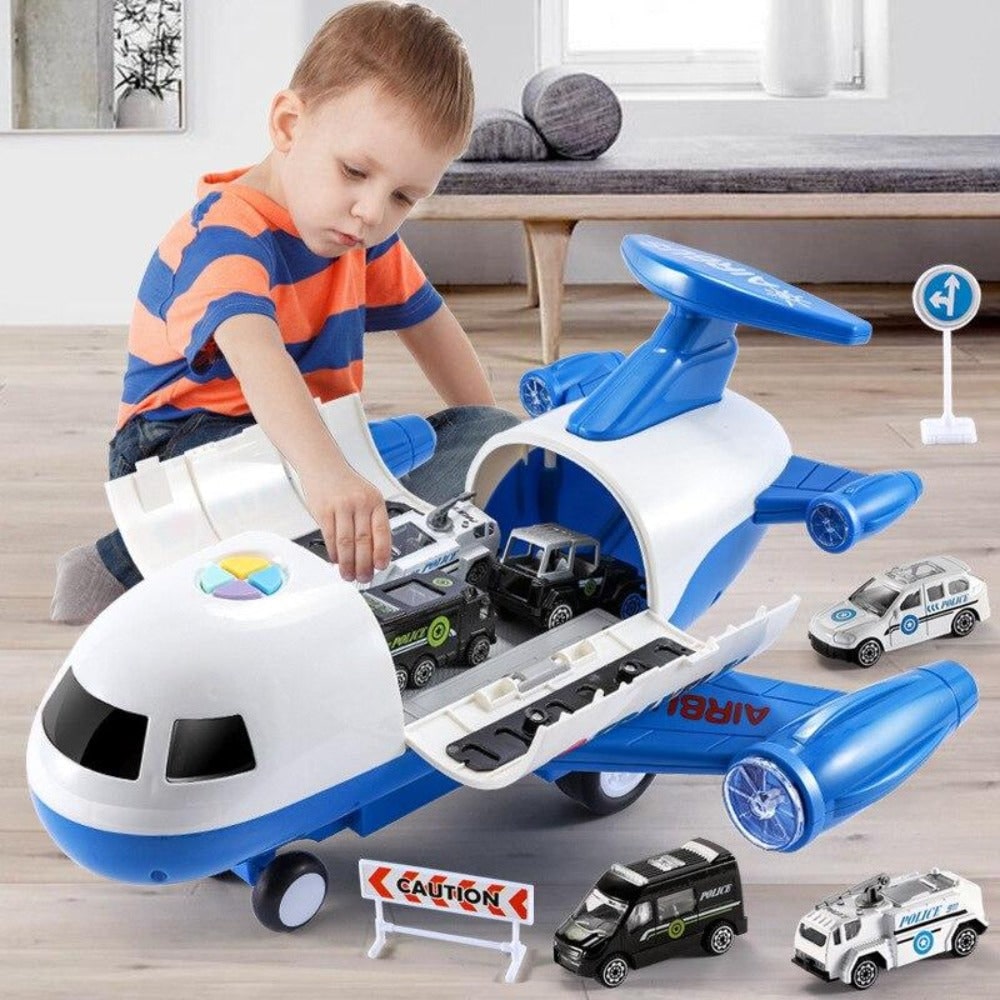 Toy Airplane Playset with Interactive Lights Sounds and Die-Cast Vehicles