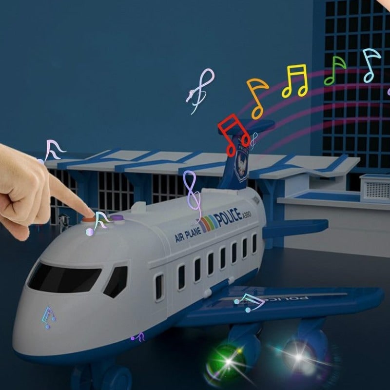 Toy Airplane Playset with Interactive Lights Sounds and Die-Cast Vehicles