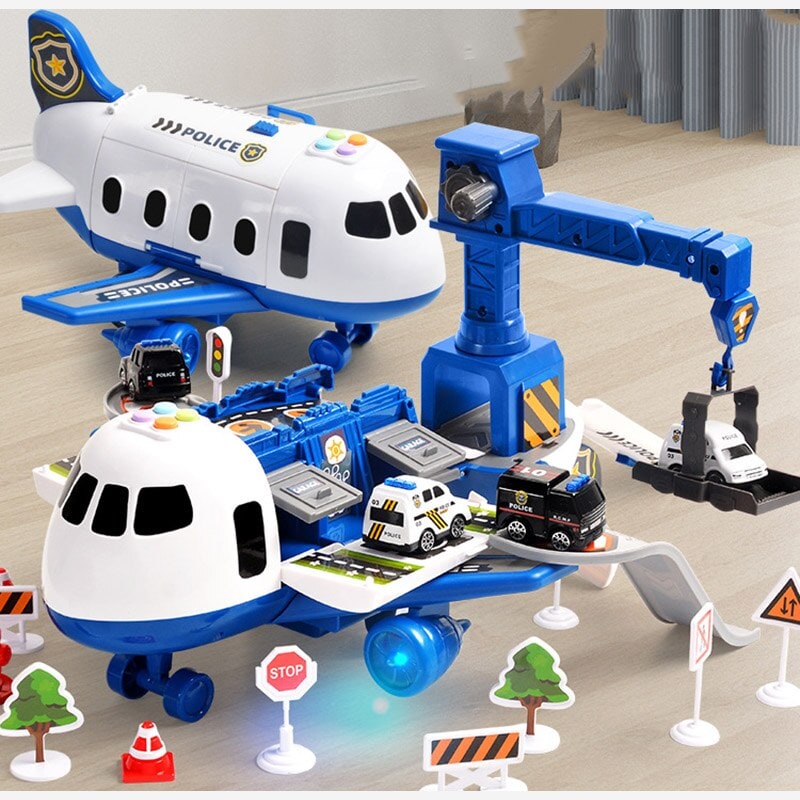 Toy Airplane Playset with Interactive Lights Sounds and Die-Cast Vehicles