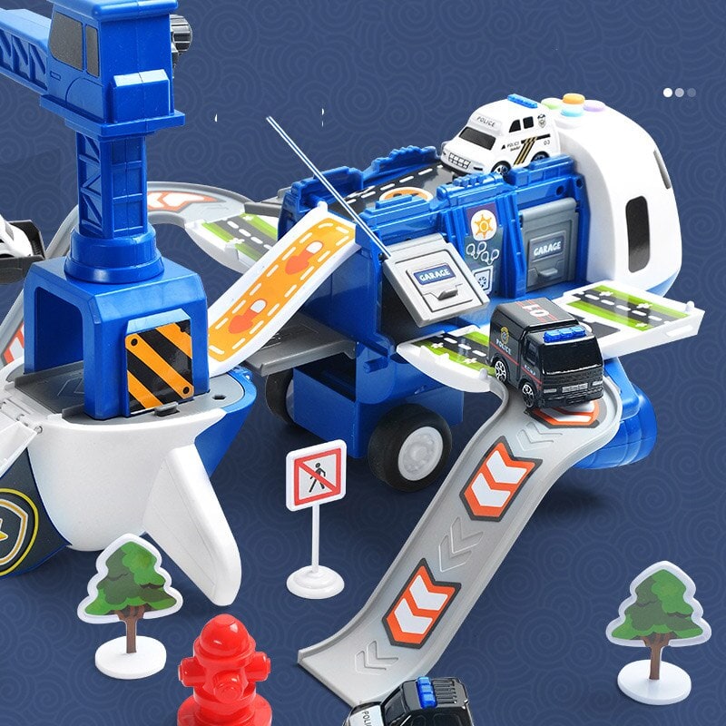 Toy Airplane Playset with Interactive Lights Sounds and Die-Cast Vehicles