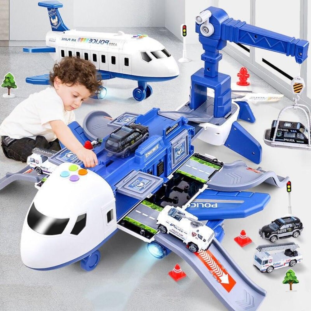 Toy Airplane Playset with Interactive Lights Sounds and Die-Cast Vehicles