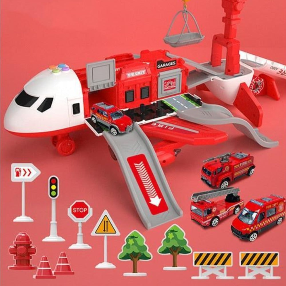 Toy Airplane Playset with Interactive Lights Sounds and Die-Cast Vehicles