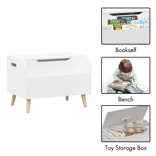 Toy Box Storage Bench with Wooden Organizer Front Bookshelf and Hinged Lid Childrens