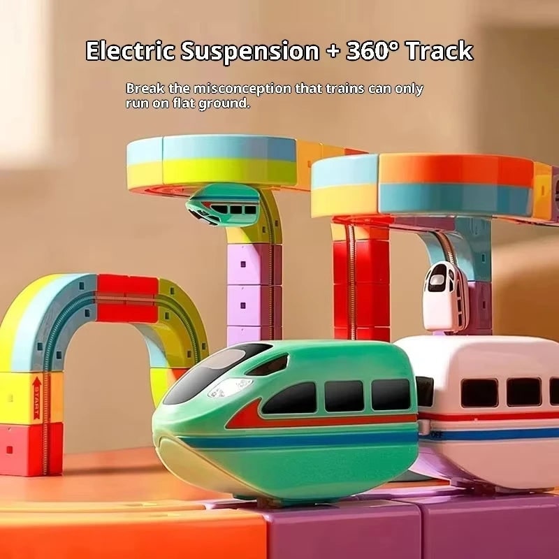 Toy Train Set Electric Building Block Track Rechargeable USB Magnetic