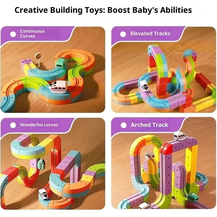 Toy Train Set Electric Building Block Track Rechargeable USB Magnetic