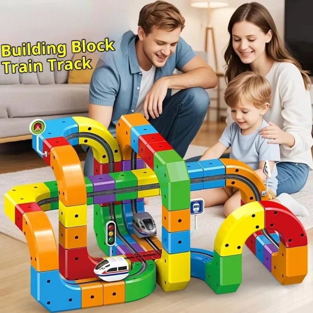 Toy Train Set Electric Building Block Track Rechargeable USB Magnetic