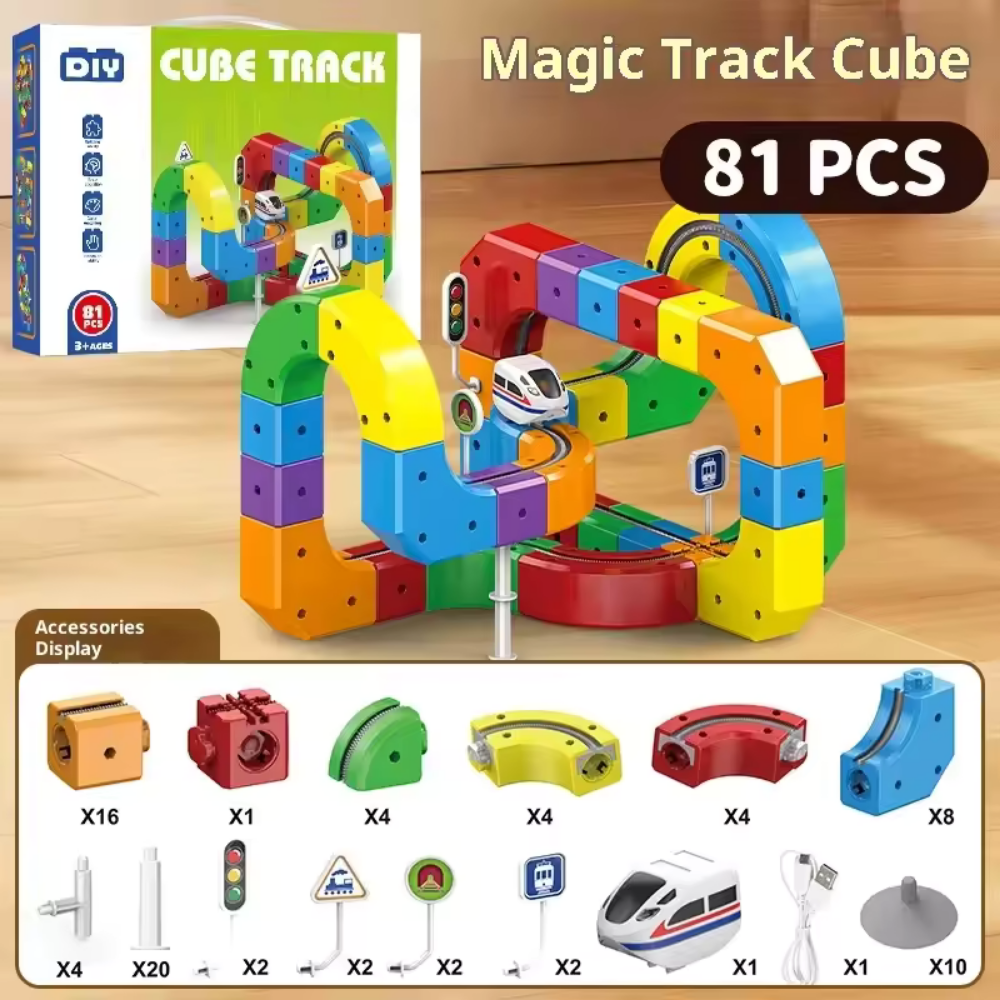 Toy Train Set Electric Building Block Track Rechargeable USB Magnetic