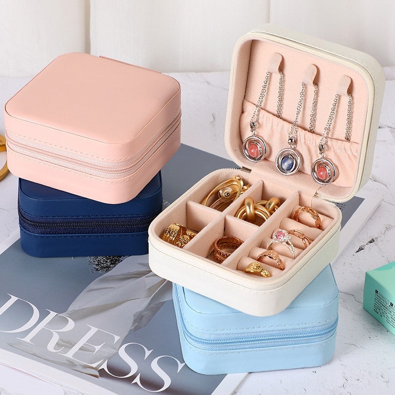 Travel Jewelry Organizer Case with Storage Box Compact Closure and Padded Ring Rolls