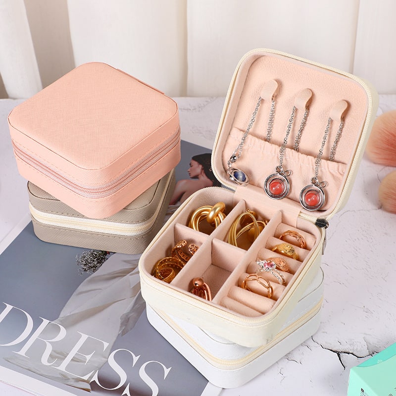Travel Jewelry Organizer Case with Storage Box Compact Closure and Padded Ring Rolls
