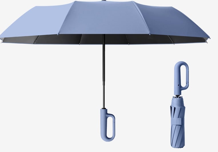 Travel Folding Umbrella with Carabiner Clip Compact Portable Wind Resistant Uv Protection