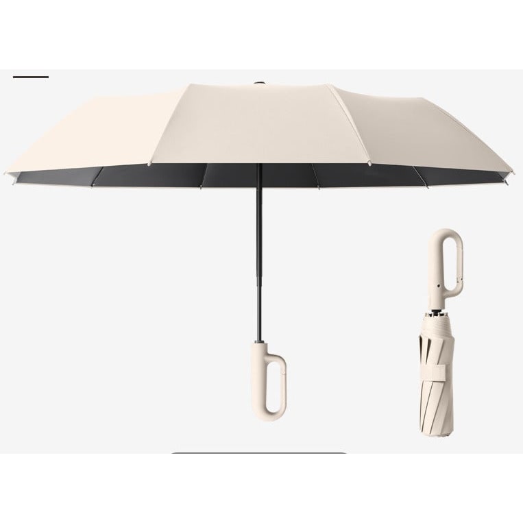 Travel Folding Umbrella with Carabiner Clip Compact Portable Wind Resistant Uv Protection