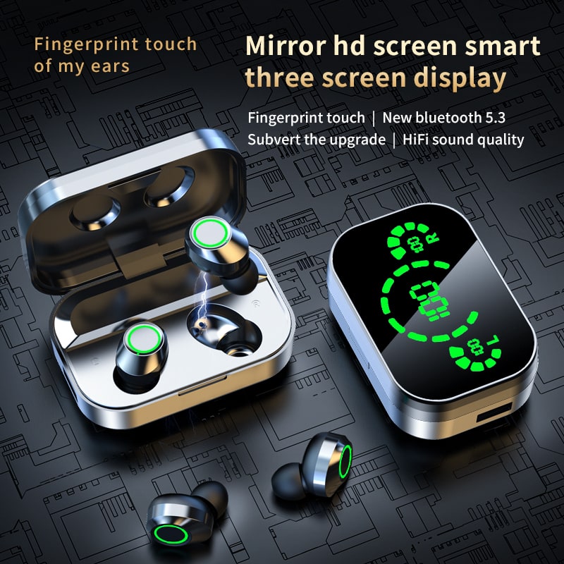 True Wireless Earbuds with Digital Display Charging Case and Bluetooth 5.3