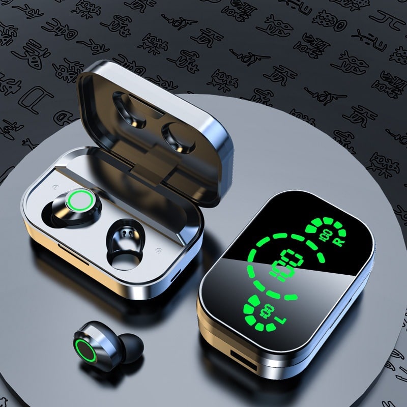 True Wireless Earbuds with Digital Display Charging Case and Bluetooth 5.3