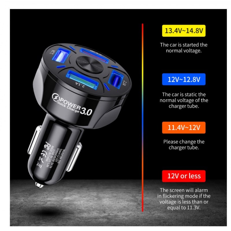 USB Car Charger Adapter with Four Ports and Fast Charge for Mobile Phones Usbc