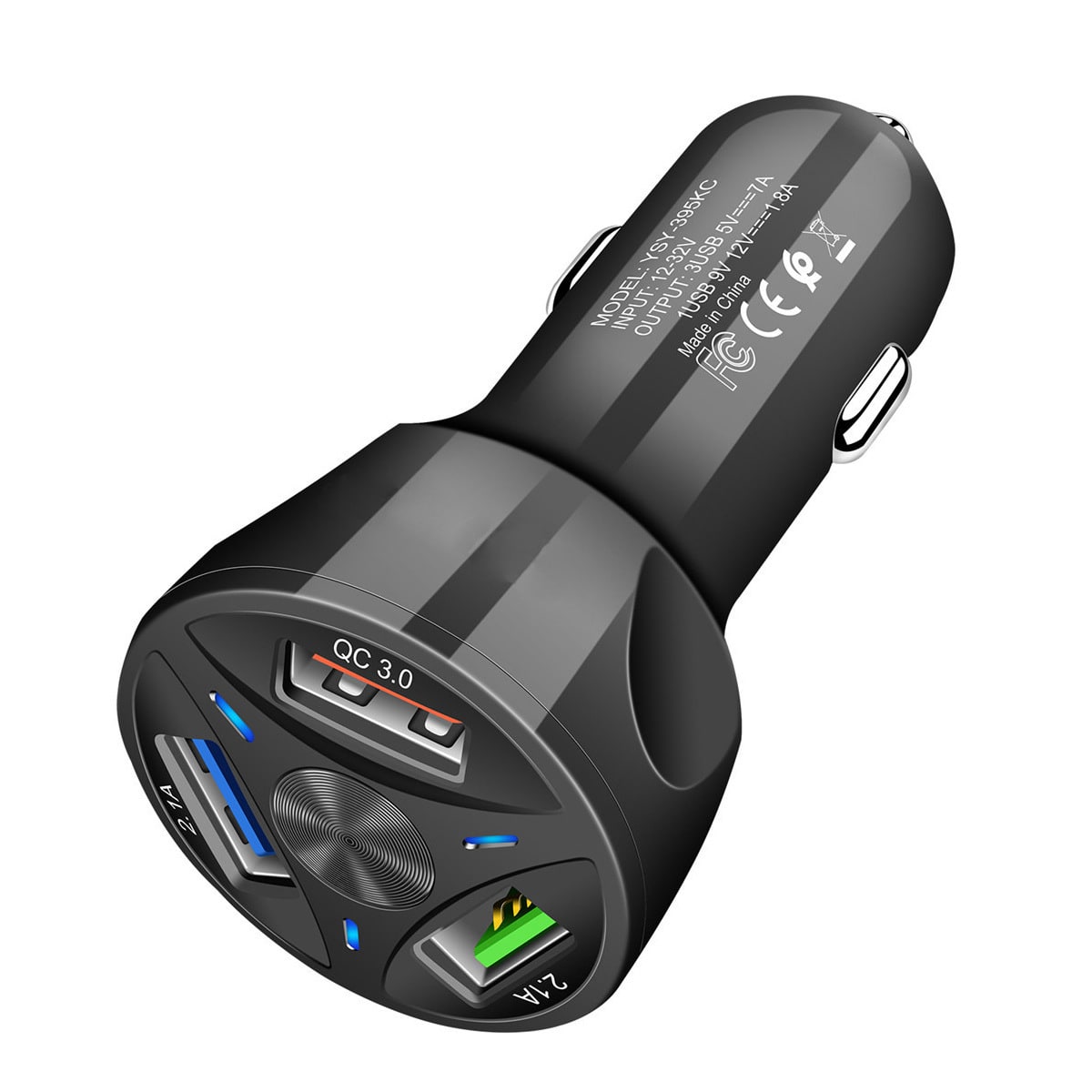 USB Car Charger Adapter with Four Ports and Fast Charge for Mobile Phones Usbc