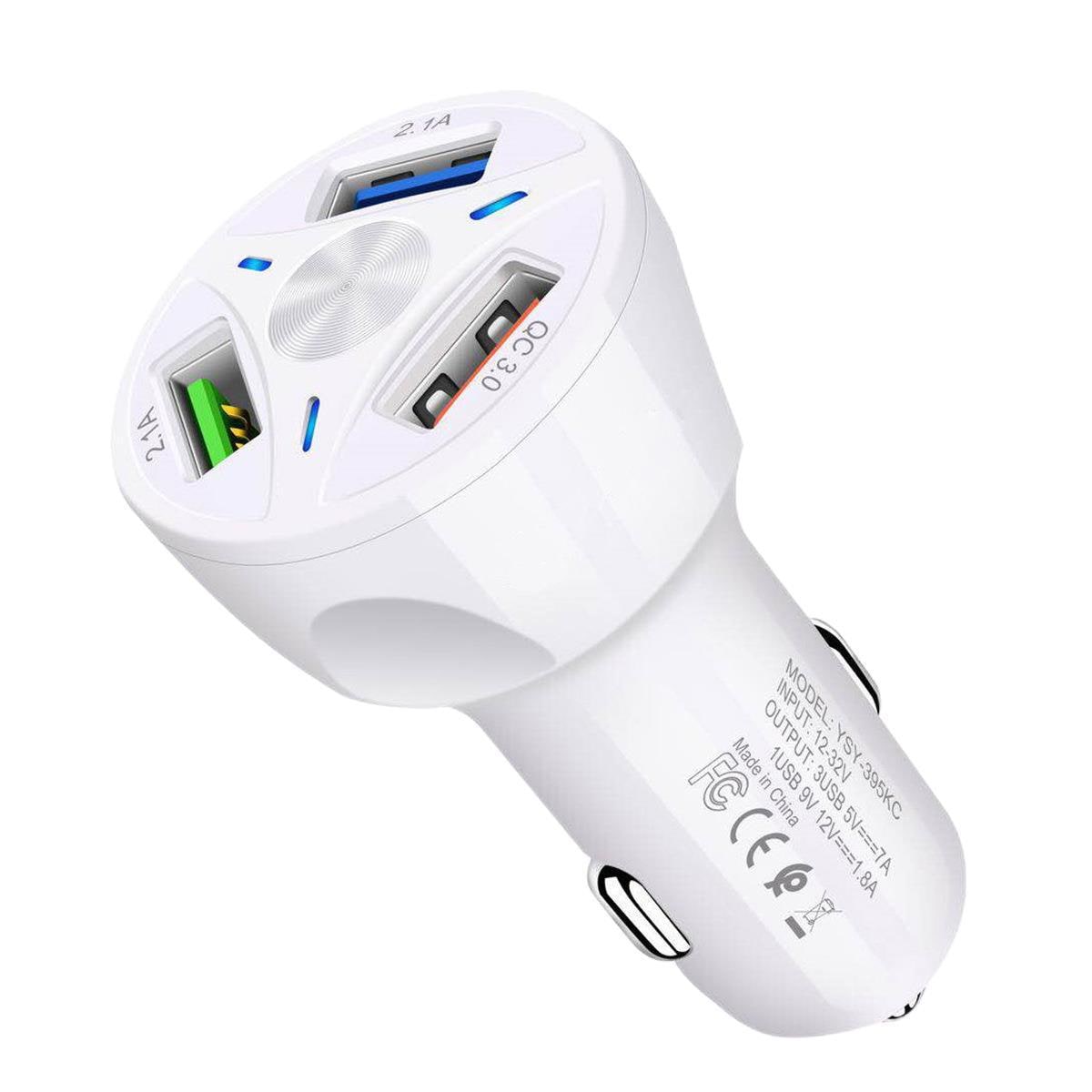 USB Car Charger Adapter with Four Ports and Fast Charge for Mobile Phones Usbc