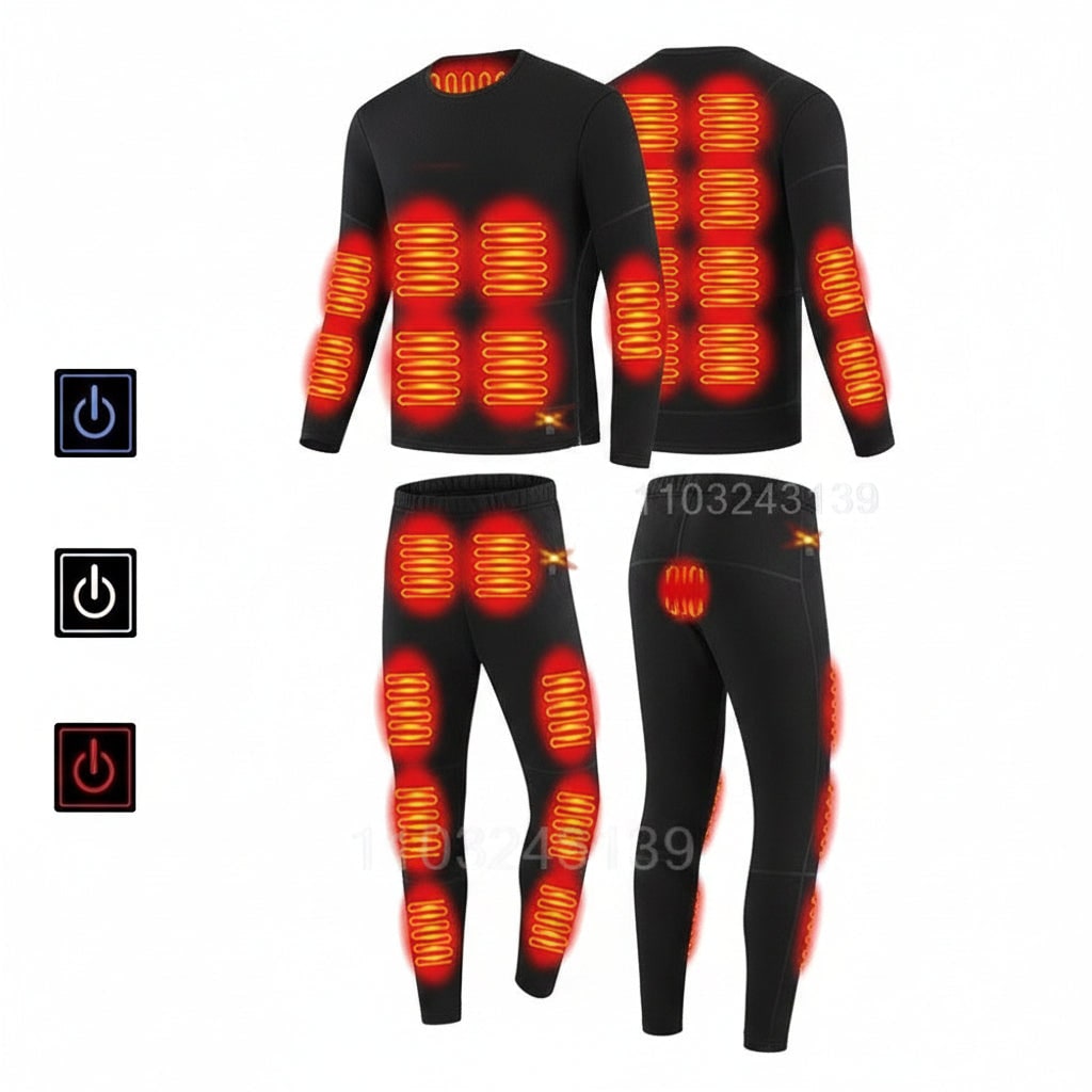 USB Heated Long Johns Thermal Underwear Set with Multiple Heating Zones for Cold Weather