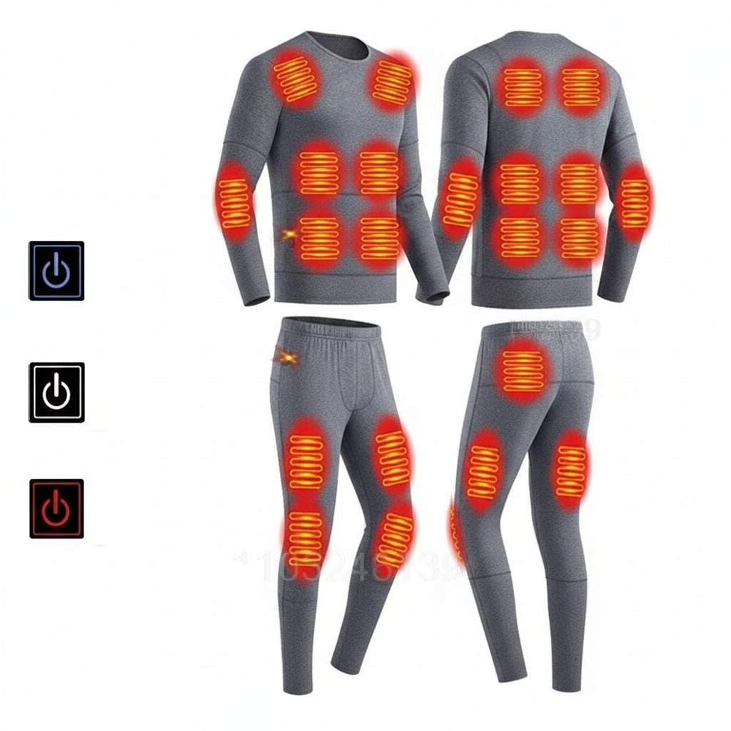 USB Heated Long Johns Thermal Underwear Set with Multiple Heating Zones for Cold Weather