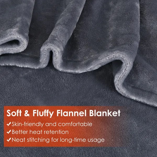 USB Heated Wearable Blanket Shawl with Zipper Eight Heating Zones Soft Fleece 59 X 31 Inches